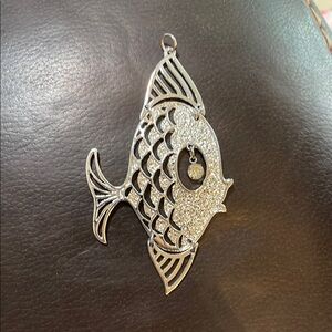 Vintage Silver Tone Fish Pendant Necklace 1960's 1970's Beach Jewelry